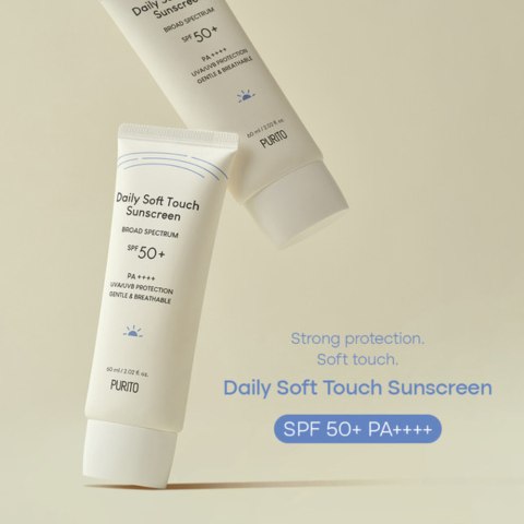 PURITO - Daily Soft Touch Sunscreen SPF50+ PA++++ (wersja mini), 15ml - lekki, hipoalergiczny krem z filtrem