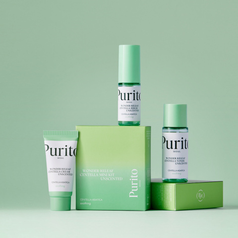 PURITO Seoul - Wonder Releaf Centella Mini Kit Unscented - zestaw bezzapachowych miniaturek do twarzy, 3szt.