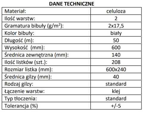 Podkład medyczny, papierowy - celulozowe prześcieradło higieniczne, jednorazowe 60cm/50m