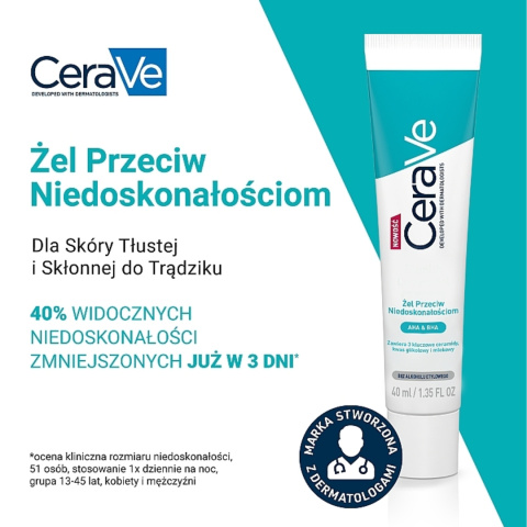 CeraVe - Żel Przeciw Niedoskonałościom z Kwasami AHA i BHA, 40ml