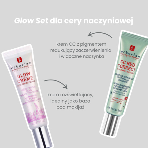 Erborian - CC Red Correct + Glow Creme - Glow Set dla Cery Naczynkowej, 2 x 15ml