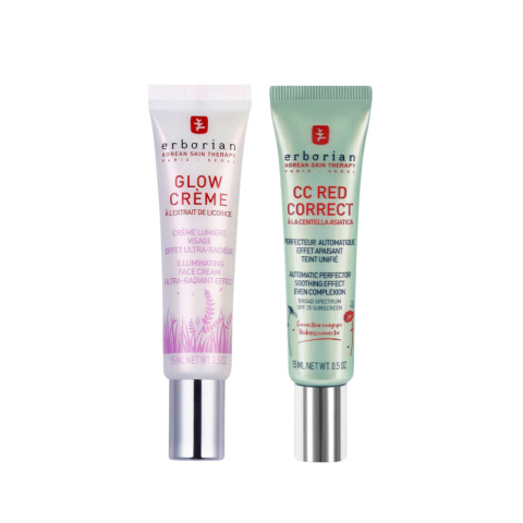 Erborian - CC Red Correct + Glow Creme - Glow Set dla Cery Naczynkowej, 2 x 15ml